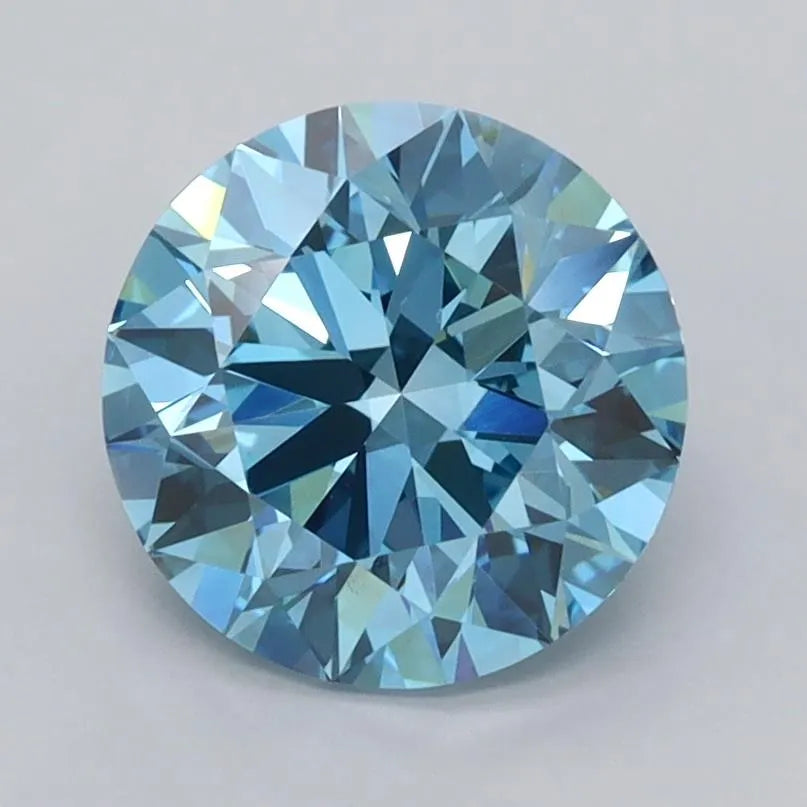 2.07ct Round Lab Grown Diamond (Colour Fancy Vivid Blue, Clarity VVS2, Cut ID, IGI Certified)