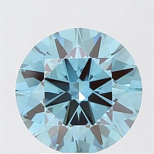 2.94ct Round Lab Grown Diamond (Colour Fancy Vivid Greenish Blue, Clarity VS2, Cut EX, IGI Certified)