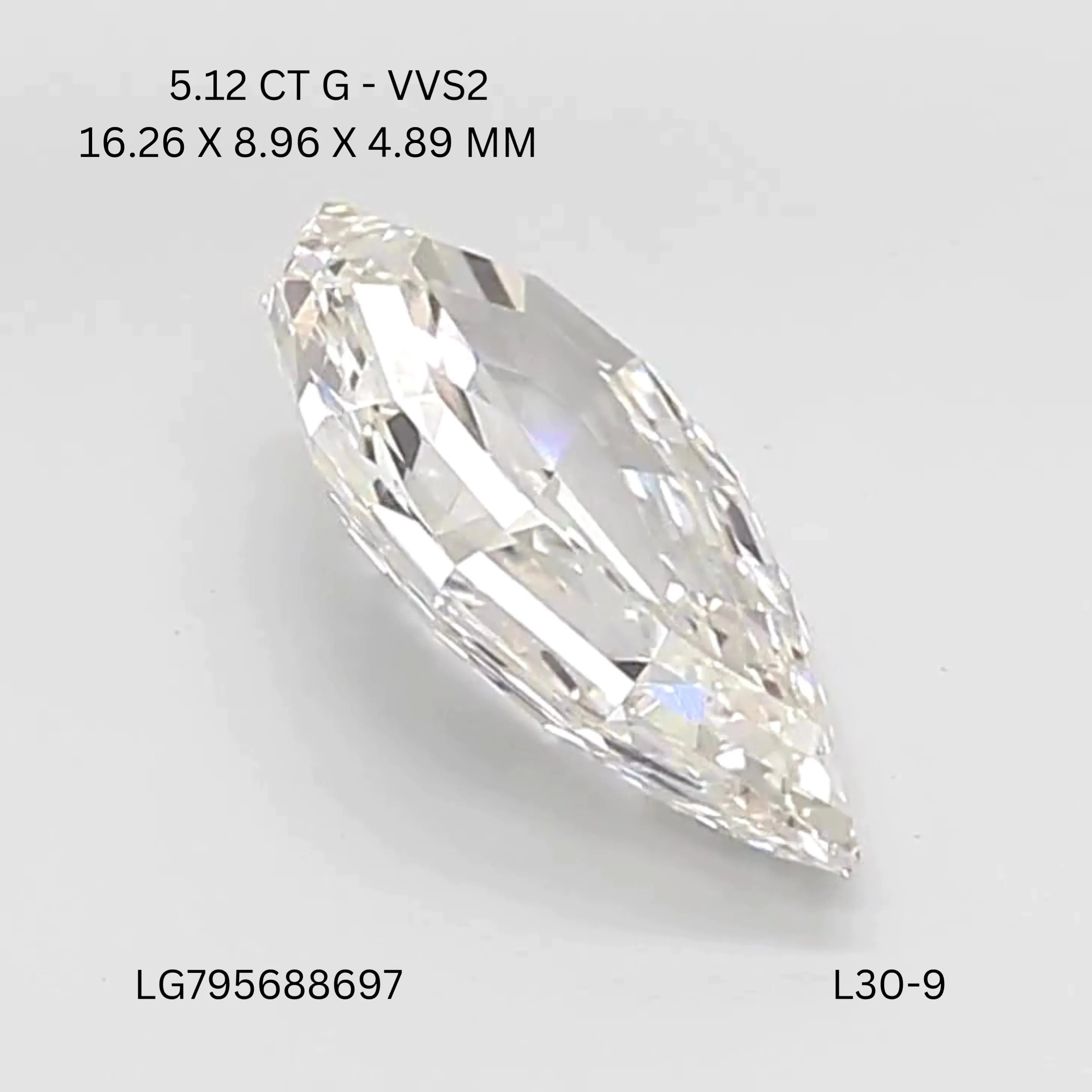 5.12ct Pear Lab Grown Diamond (Colour G, Clarity VVS2, IGI Certified)
